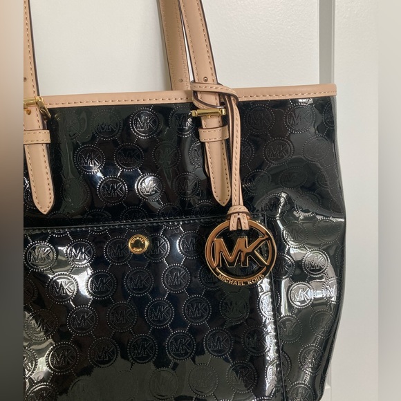 Michael Kors Jet Set Medium MK Snap Pocket Tote Chrome/Tan 😎🖤👜 - Picture 3 of 12